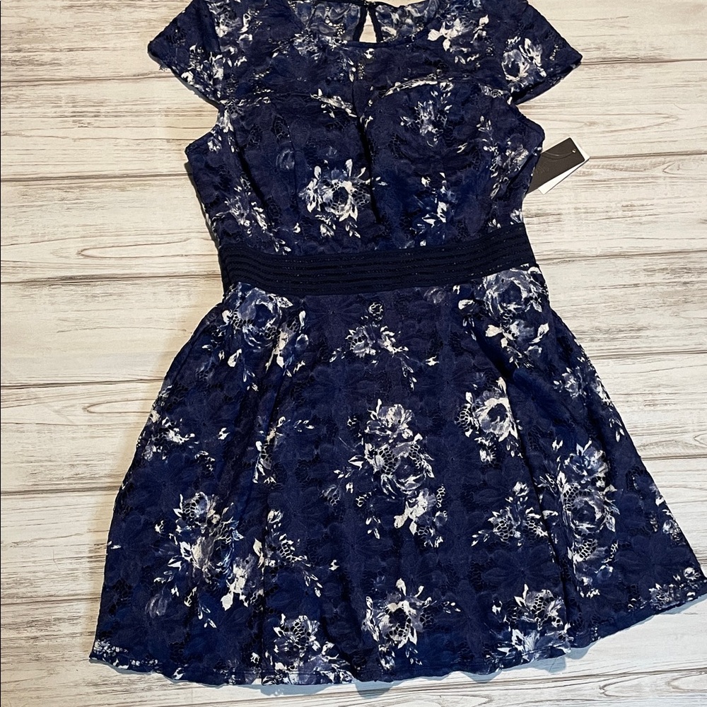 City Studio Navy and White Lace Dress
